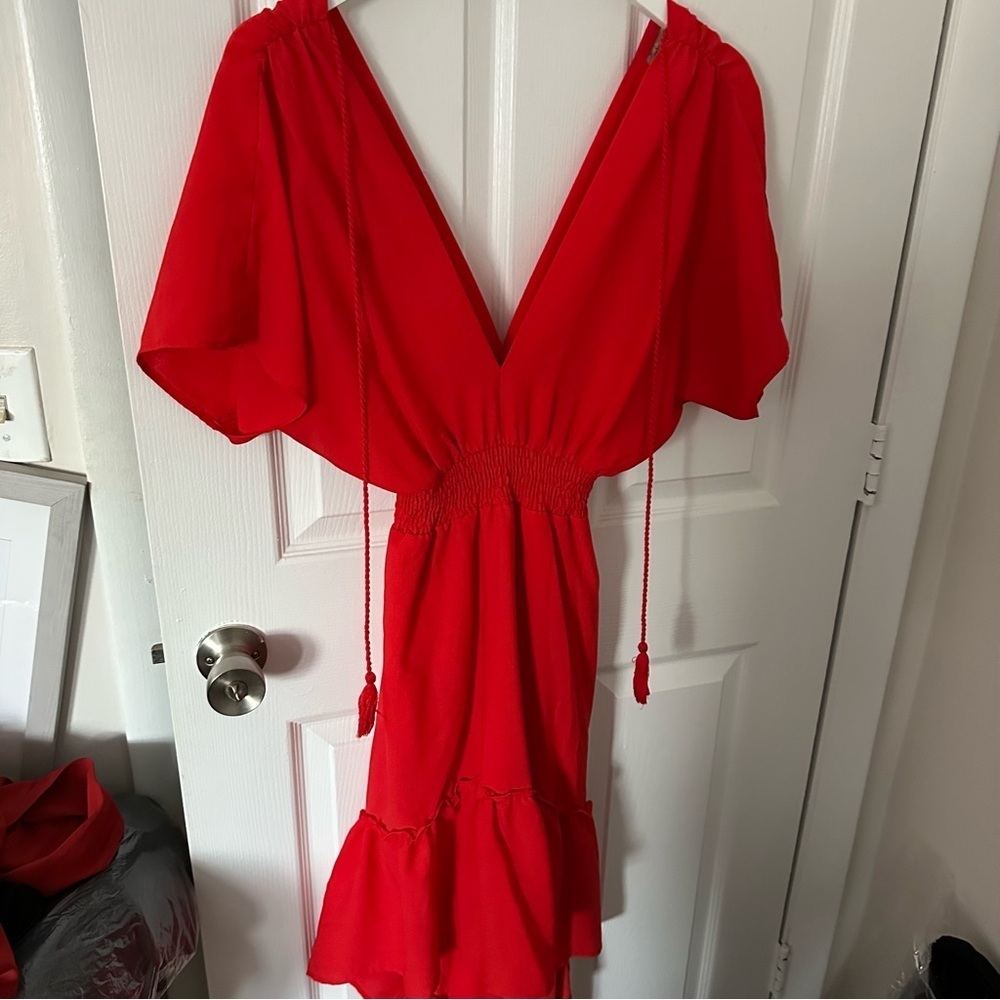 Red V-Neck Dress